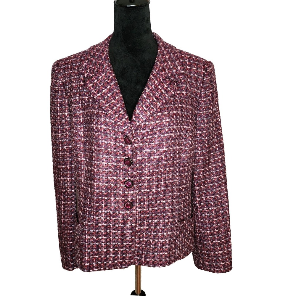 COLLECTIONS LE SUIT Size 14 Purple Tweed Single Breasted Suit Blazer Office Work